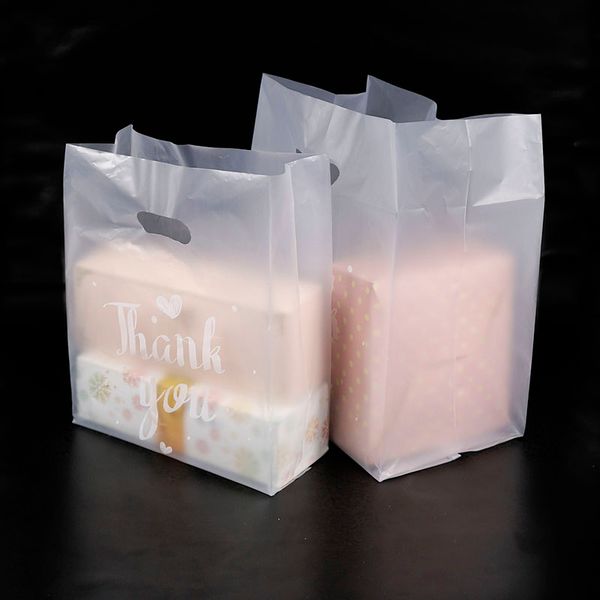 

50pcs thank you plastic gift bag cloth storage shopping bag with handle party wedding plastic candy cake wrapping bags