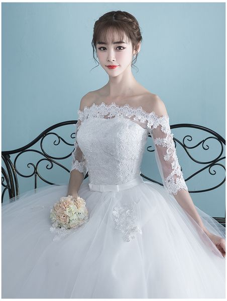 Abiti da sposa con scollo a barchetta abito da sposa manica lunga abiti da ballo semplici di grandi dimensioni abiti da sposa in tulle De Novia nuovi allacciati