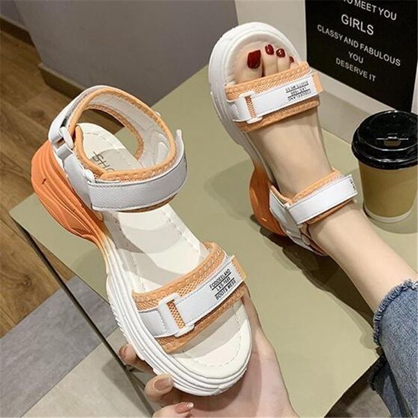 

summer women sandals buckle design blue orange platform sandals soft comfortable women's thick sole beach shoes sandalias mujer, Black