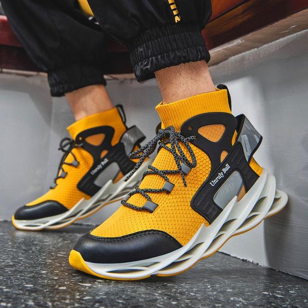 

new brand men's casual shoes male sneakers lace-up high--woven breathable plus size luminous casual sports running shoes, Black