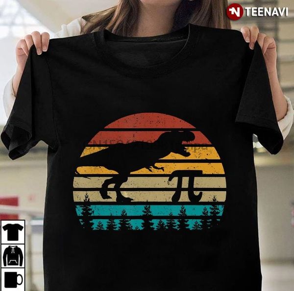 

men t shirt retro vintage pi 3.14 dinosaur silhouette funny pi day math women tshirts