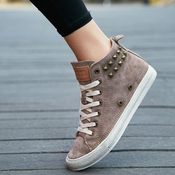 

chunky shoes women genuine leather brand sneakers casual leisure rivets running sports shoes walking tennis skateboard, Black