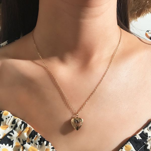 

popular womens peach heart pendant necklace fashion long metal love box open necklaces jewelry for girls lover valentine gifts, Silver