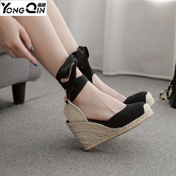 

european summer new fashion wedges heels sandals women's shoes, Black