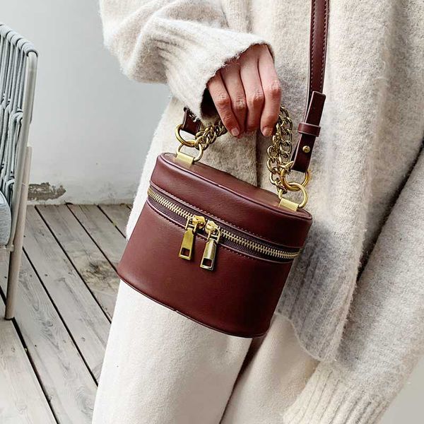 

ingenious2020 elegant female chain tote bucket decent quality pu leather women's designer handbag retro shoulder messenger b