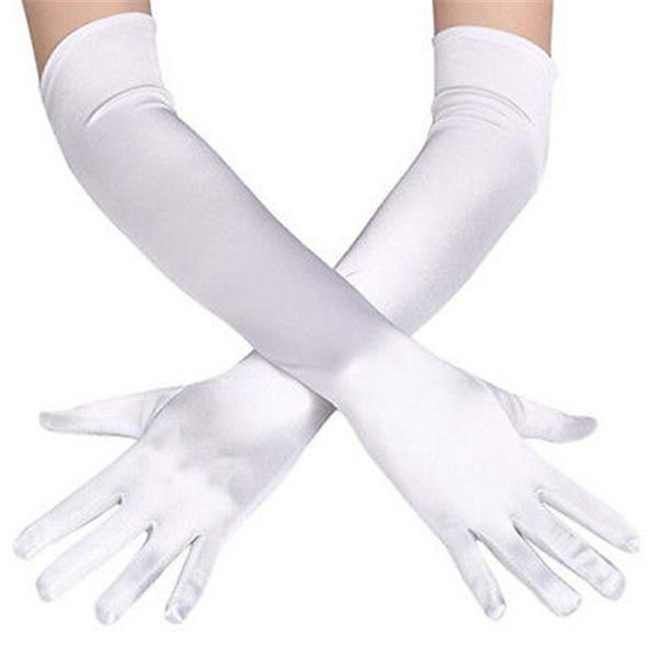 

five fingers gloves fashion stretch white glove long black red elbow length women dance party full finger guantes boda, Blue;gray