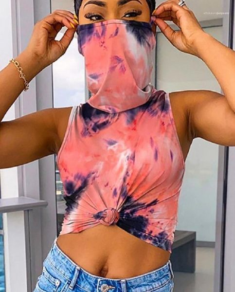 

and tie dyed tees fashion high collar casual womens designer patchwork tshirts with mask sleeveless solid color, White