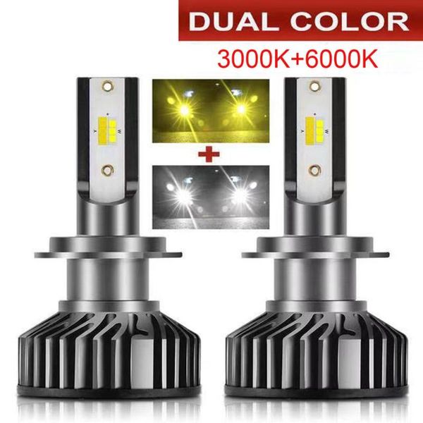 

2pcs dual color auto led h3 4 h27 881 headlight fog lamp h7 h4 h1 h11 880 car headlamp bulb 3000k 8000k 6000k in one lights