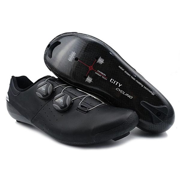 

heatmoldable carbon fiber cycling road shoes pro two laces self-locking bicycle breathable riding boot men women original city, Black