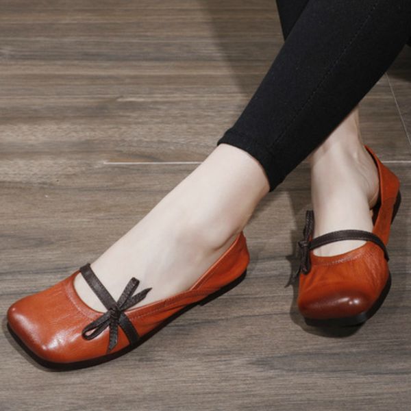 

women flat genunie cow leather loafers platform square toe butterfly-knot soft 2020 retro female ladies shoes zapatos de mujer, Black