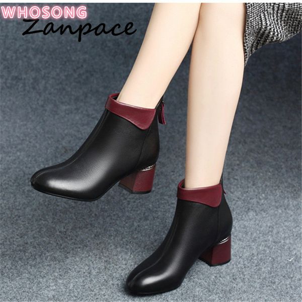 

2020 zanpace new women boots 2020 autumn high heels women ankle boots size 35-42 winter black fashion office leather shoes