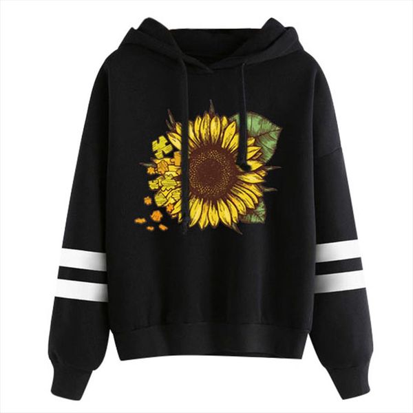 

womens sunflower hoodies print long sleeve casual hoodie sweatshirt hooded pullover hoodie women fall clothing hoodies, Black