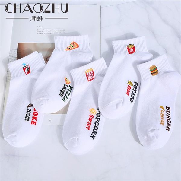 

chaozhu girls women sneaker ankle white socks funny cartoon french fries burger pizza low cut causal women socks white, Black;white