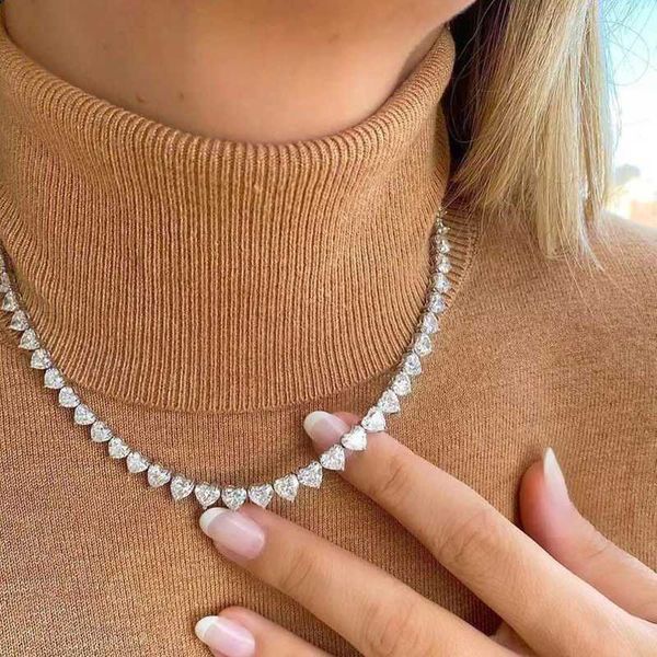

iced out bling zircon heart tennis chain necklace women hip hop fashio jewelry gold silver color pink cz choker necklaces, Golden;silver