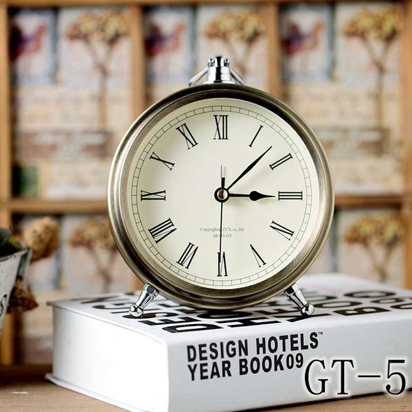 

desk & table clocks european bronze metal alarm clock creative office deskdecoration mute roman numerals retro small