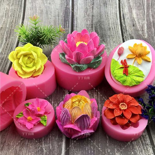 

baking moulds 3d beautiful lotus chrysanthemum flowers wedding cake decorating tools diy fondant silicone mold soap mould t0158