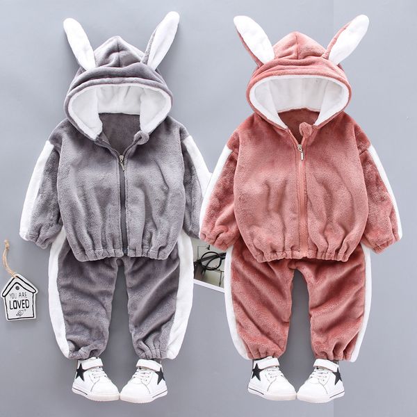 

children's winter pajamas suit boys and girls cartoon cute hooded home service children's pajamas thick plush warm baby suit, White