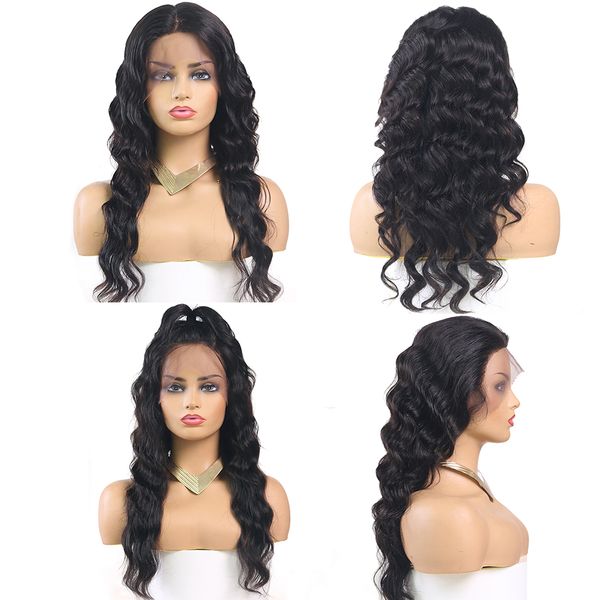 

natural color 13x4 lace front wig brazilian remy wave human hair wigs pre-pluck lace fontal wig with hairline for women, Black