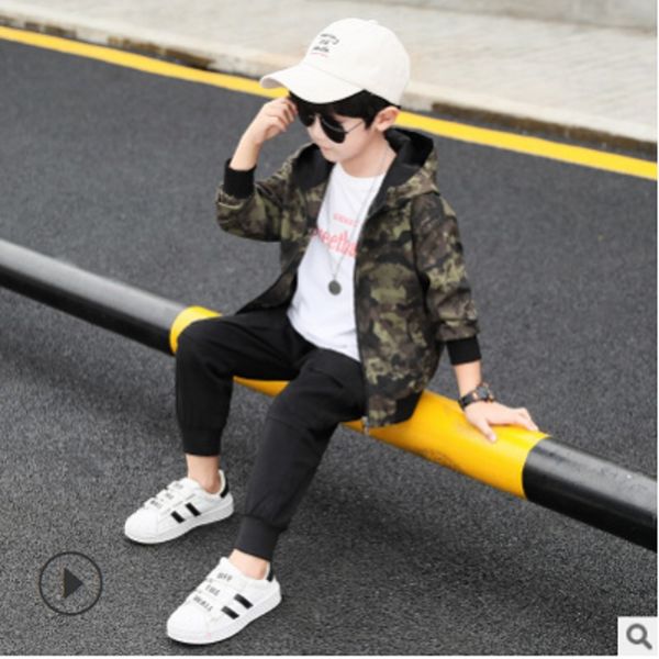 

boys camouflage trench coat 2020 new spring/autumn children's zipper 2 print colors active windbreaker size4-14 kids4-14 ly380, Camo