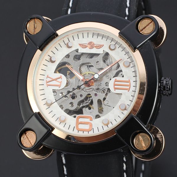 

50pcs/lot winner-d138 exclusive design winner watch hollow out mechanical silicone watch casual men, Slivery;brown