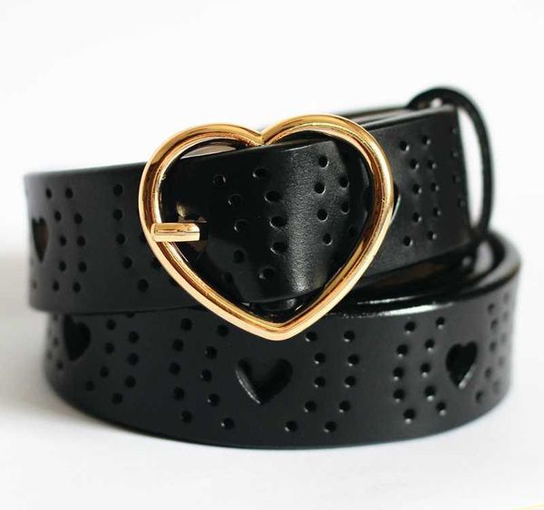 

cow leather women belt jeans fashion cowhide female strap heart-shaped pin buckle wasitband 4, Black;brown
