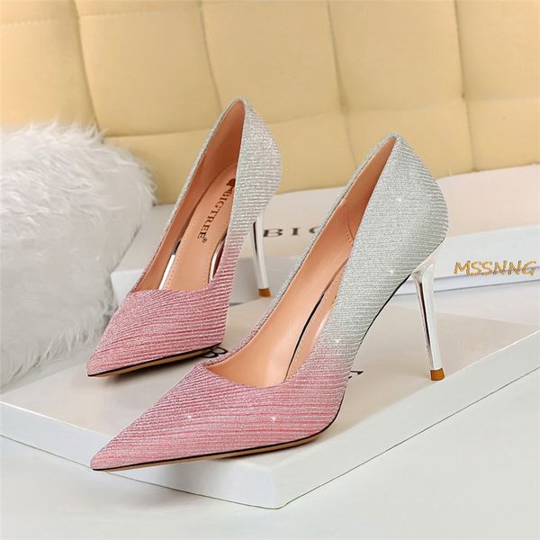 

2020 fashion women sparkly 9cm high heels colorful pumps rainbow bling pointed toe high heels glitter bridal shoes, Black