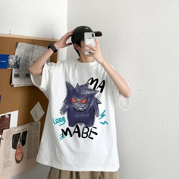 

summer men and womens fashion ins harbor wind loose short-sleeved t-shirt men's 5-point sleeves t-shirt half-sleeved bottom shirts, White;black