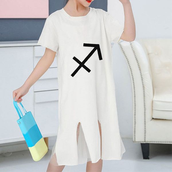 

novelty twelve constellations printing o-neck casual kids dresses for girls personalized splicing mesh street hip hop dress, Red;yellow