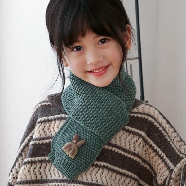 

2020 fashion scarf cartoon bear pure color warm child neckerchief spring autumn children's lai hair scarves, Blue;gray