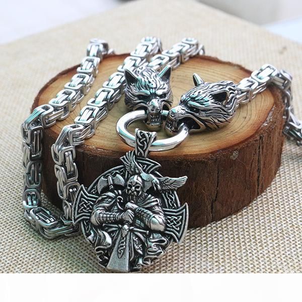 

men stainless steel necklace viking wolf head with odin by helena rosova necklace pendan norse talisman ethnic jewelry, Silver