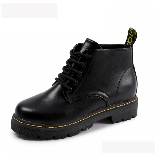 

2020 autumn and winter new boots ladies low heel short boots black leather shoes with laces