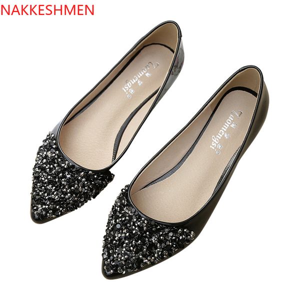 

nakkeshmen-2020 new women's shoes slim all-match summer shoes women shallow mouth single women sequined crystal flat, Black
