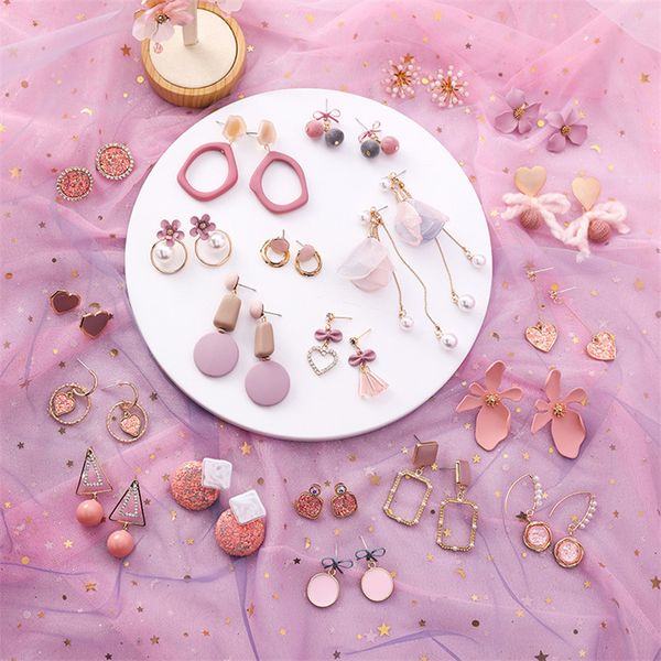 

korean pink earrings flower geometric earring simulated pearl pendientes mujer for women tassel earrings jewelry brincos, Silver