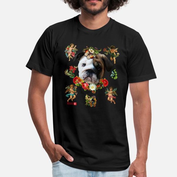 

english british bulldog bully angel flowers t shirt men printed 100% cotton crew neck unique fit funny casual summer slim shirt