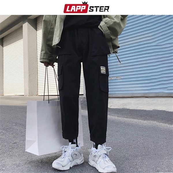 

lappster men harajuku korean khaki cargo pants 2020 joggers pants harajuku mens straight pants cotton spring sweatpangs black