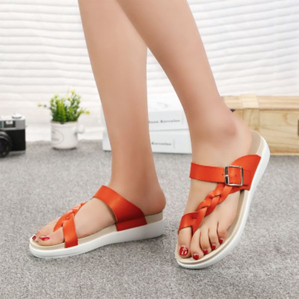 

woman slippers 2020 summer flip flopsladies fashion slides comfortable buckle beach women leather women's casual female shoes, Black