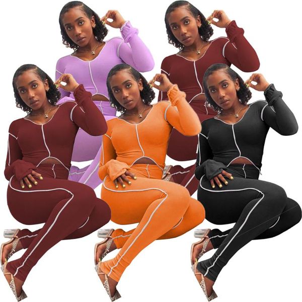 

yoga outfits striped patchwork tracksuit set for women long flare sleeve crop leggings sports suit gym fitness jogging slim, White;red