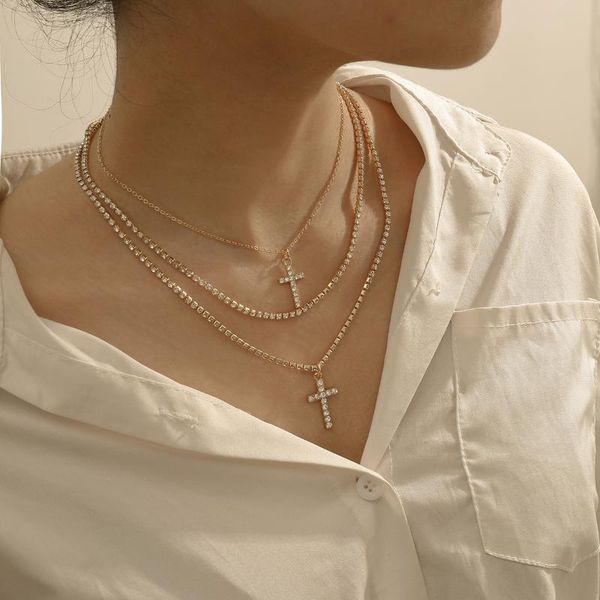 

zirconia cross crystal pendants gold color box chain necklace female choker necklaces fashion jewelry gifts for women girls, Silver
