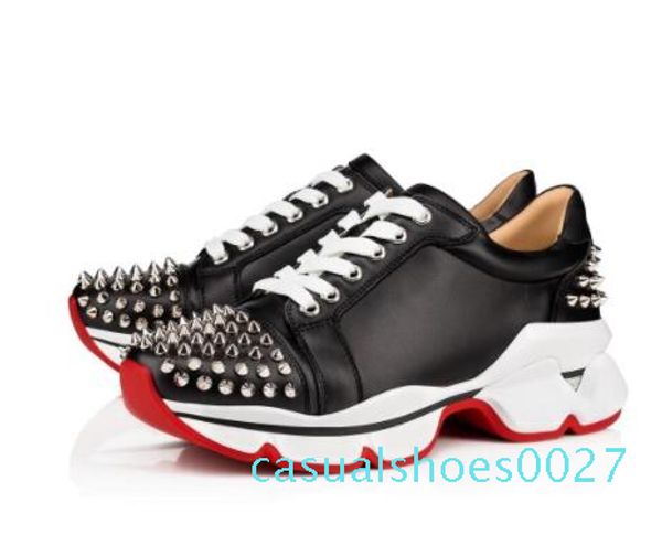 

red bottom spike sock designer women men casual shoes.red sole flats with krystal spikes,30mm black white donna flats sneakers c27