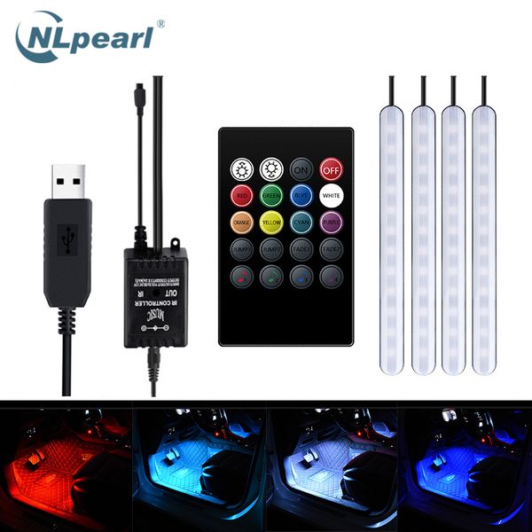 

nlpearl led decorative lamp car atmosphere light foot light usb/cigarette lighter remote control interior ambient led lamps