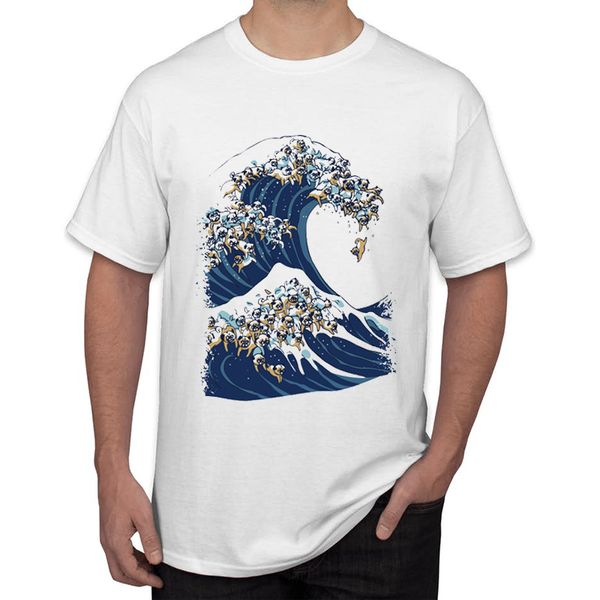 

teehub hipster the great wave of pug print men t-shirt fashion cat& sloth design short sleeve o-neck tee