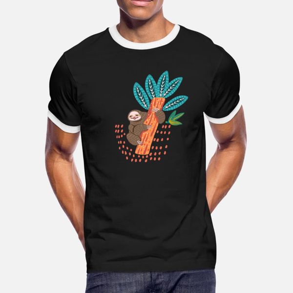 

happy boho sloth t shirt men character short sleeve o neck homme anti-wrinkle building summer natural shirt