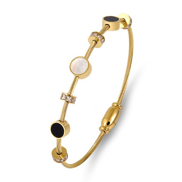 

black white shell round charm bracelets for women jewelry accessories fashion twist wire magnet bracelet stainless steel bangles
