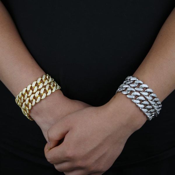 

charm bracelets 2 colors hip hop punk style men wholesale bracelet paved with white cz dainty jewelry for women wedding gift 2021 arrive, Golden;silver