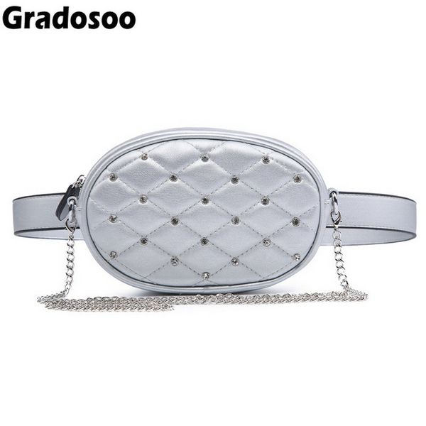 

gradosoo fashion diamond design waist packs women pu leather chain shoulder bag lady pouch belt bag small phone fanny pack a005