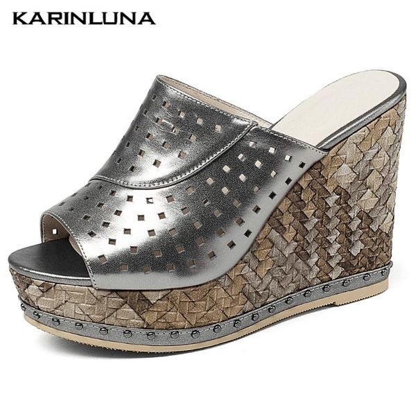 

karin 2020 fashion brand shoes genuine leather wedges plarform sandals real leather high heels 11 cm women shoes, Black