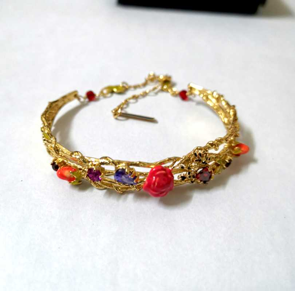

csxjd luxury elegant women jewelry enamel rose gem gold color bracelet, Black