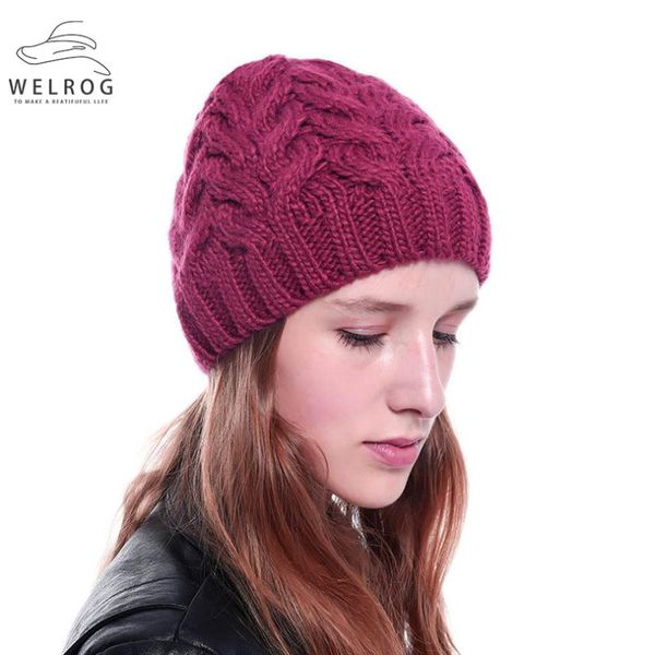 

beanie/skull caps welrog 2021 thick wool knitting winner hats fashion solid twist braiding 21cm soft warm woven women hat headwear, Blue;gray