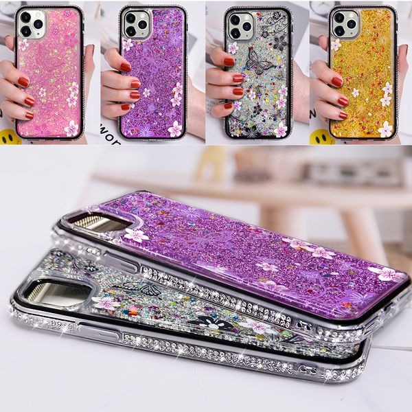 

bling butterfly liquid quicksand glitter diamond frame case for iphone 12 11 pro xr xs max x 8 7 6 plus se 2020 se2