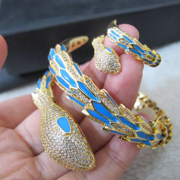 

wholesale new enamel cuff bangle and rings gold color jewelry sets for women, Silver